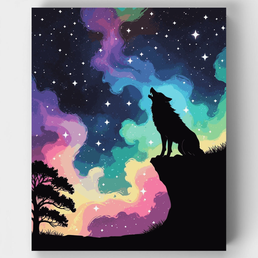 Lobo aullando bajo la aurora boreal - Kit de pintura por números — Estándar