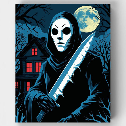 Hooded Figure with Knife Horror Scene - Paint by Numbers Kit