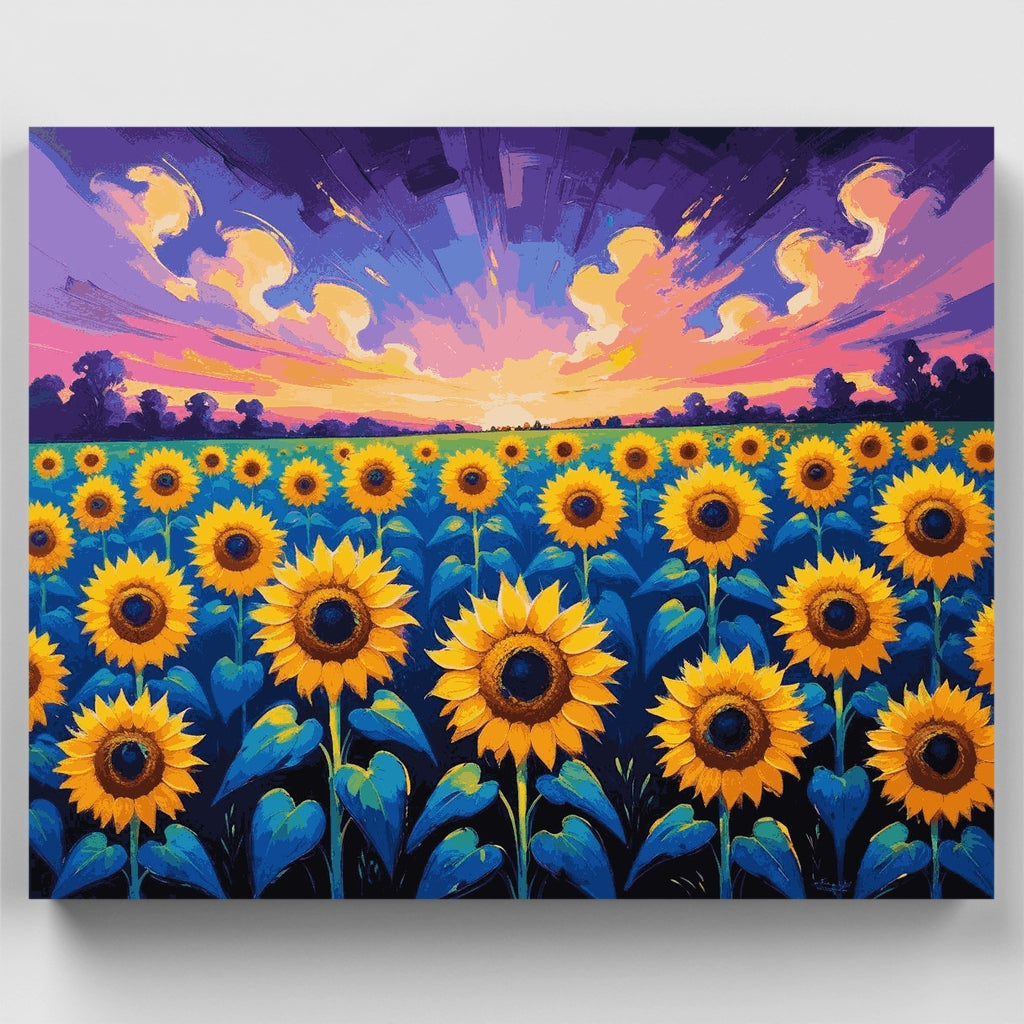 Campo de girasoles al atardecer - Kit de pintura por números — Estándar