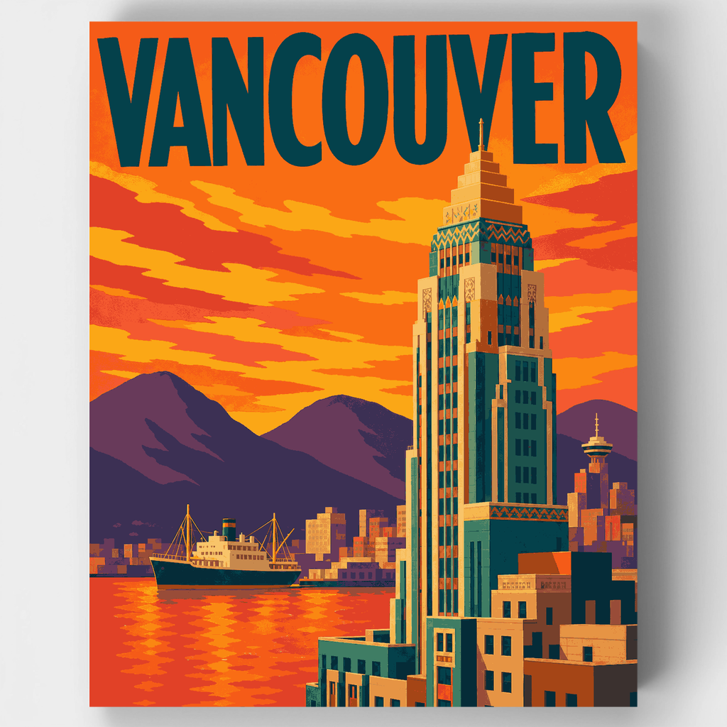 Kit de pintura por números: Horizonte Art Déco de Vancouver — Estándar