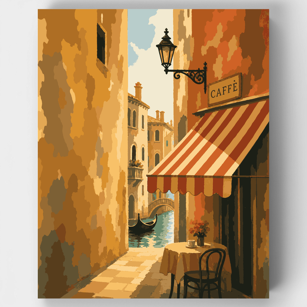 Kit de pintura por números - Callejón veneciano con cafetería — Estándar