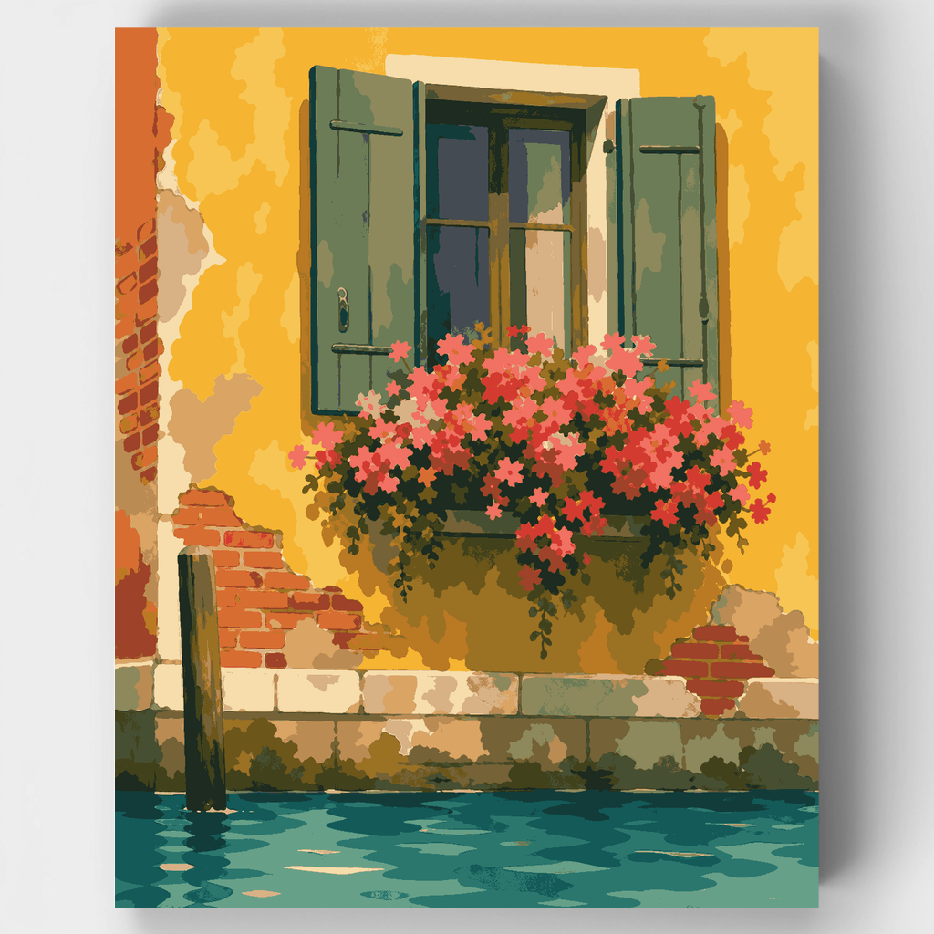 Ventana con flores venecianas - Kit de pintura por números — Estándar