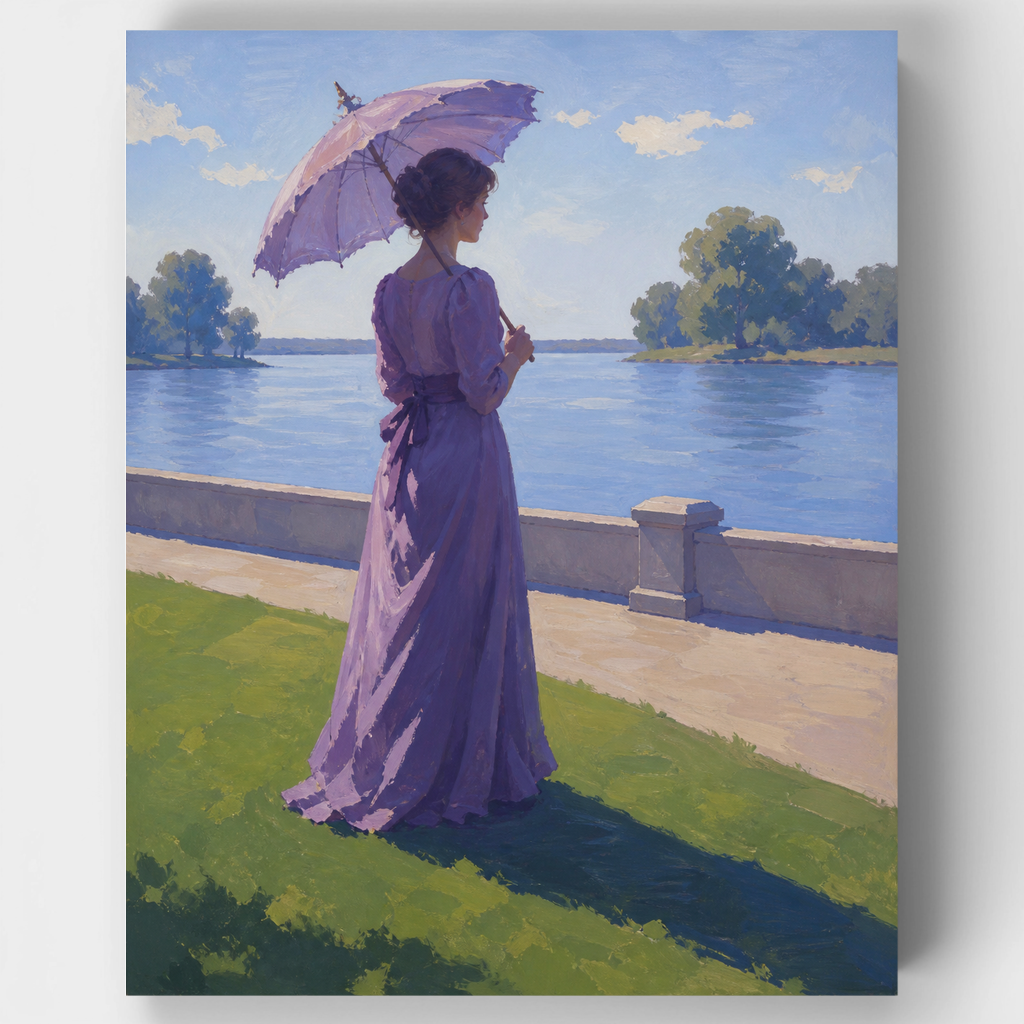 Sombrilla violeta junto al río - Kit de pintura por números — Estándar