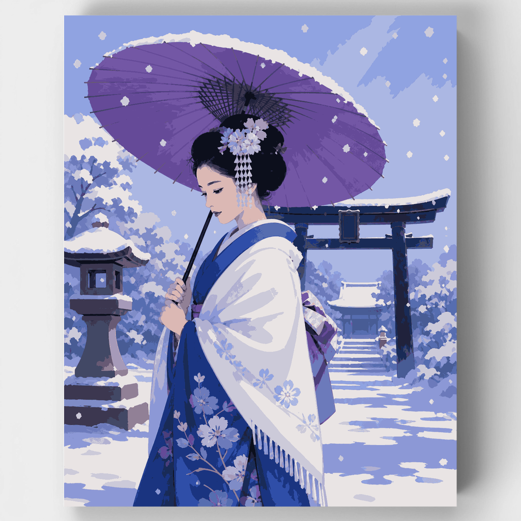 Kit de pintura por números: Geisha con paraguas violeta — Estándar