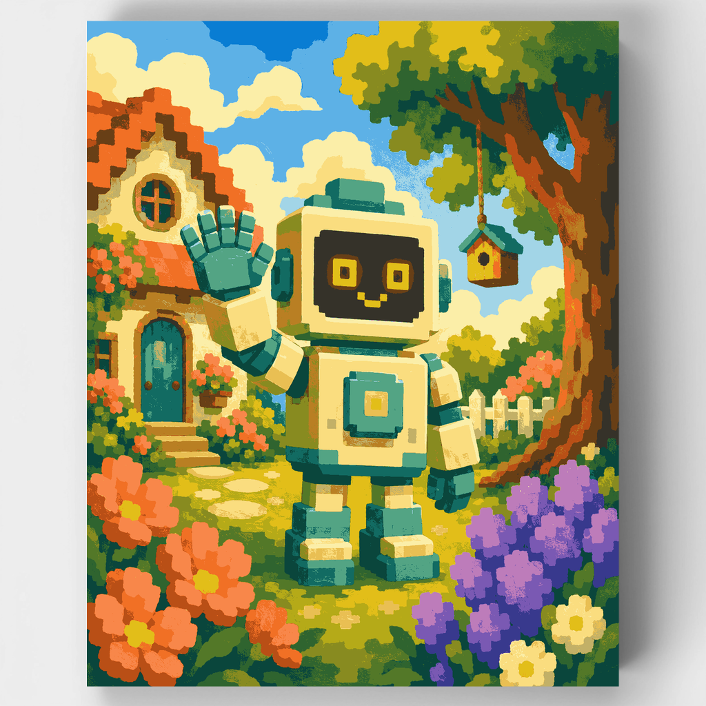 Robot de jardín saludando - Kit de pintura por números — Estándar