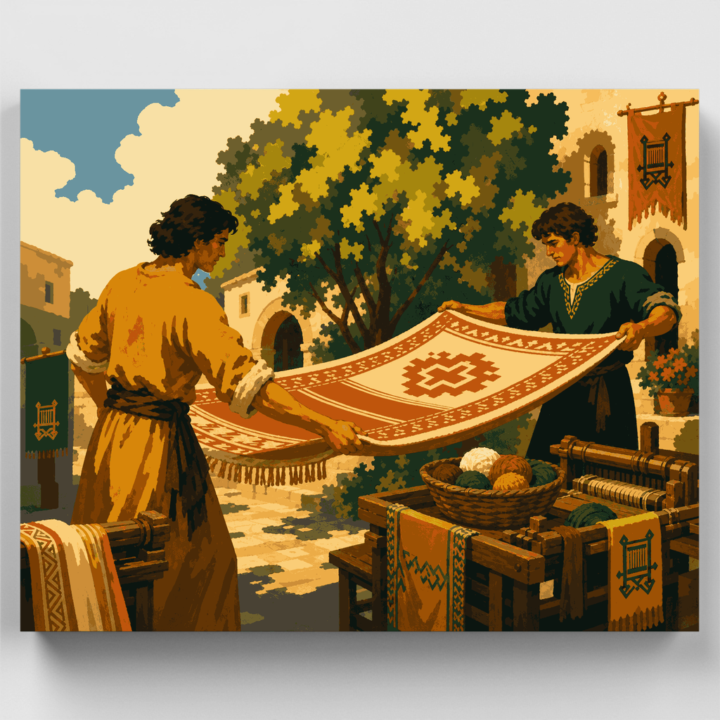 Weavers Sharing a Tapestry - Paint by Numbers Kit