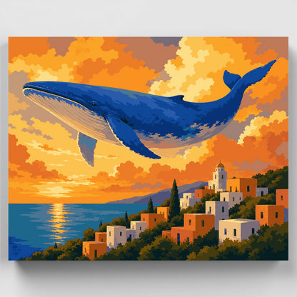 Whale Over Village - Paint by Numbers Kit