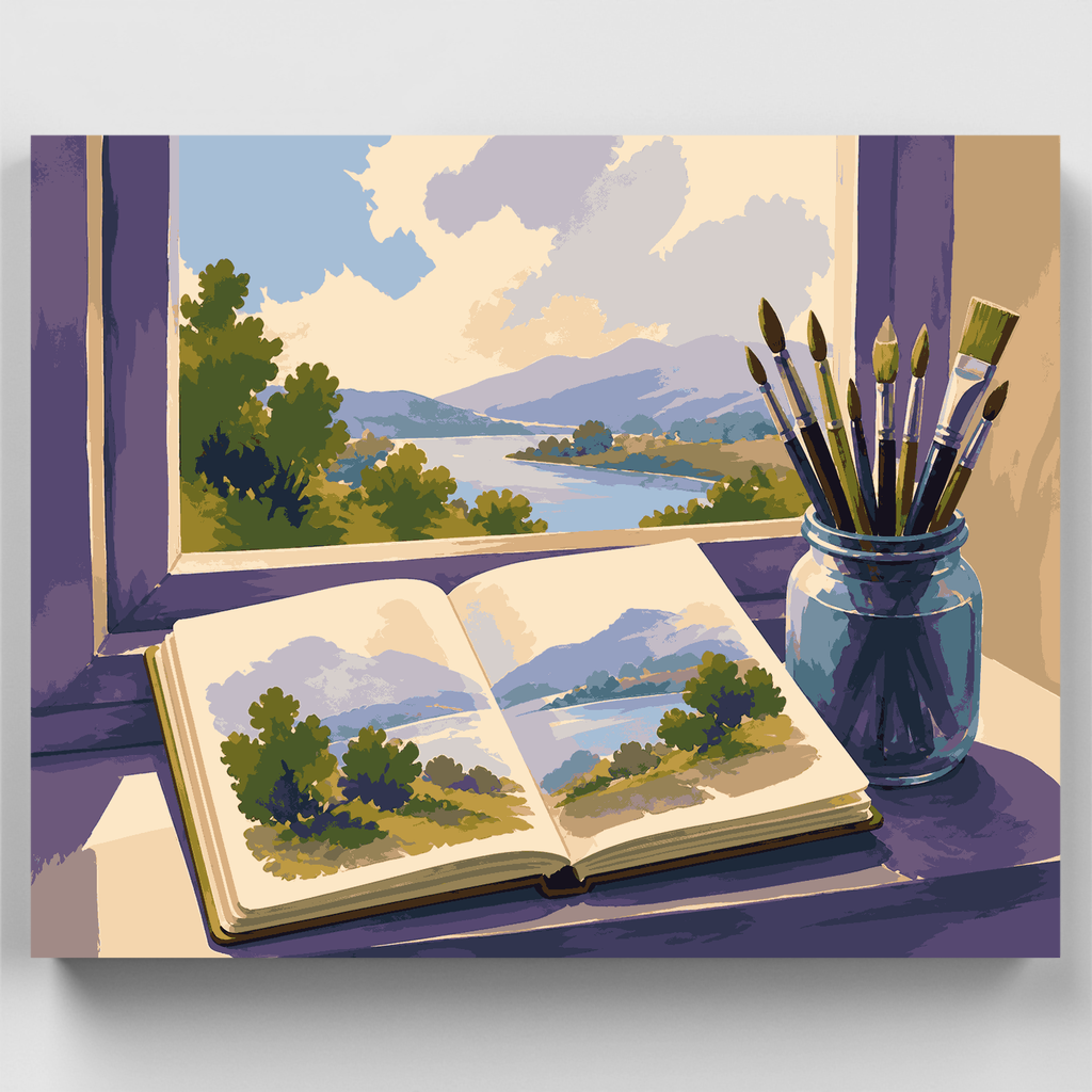 Estudio de cuaderno de dibujo en el alféizar - Kit de pintura por números — Estándar