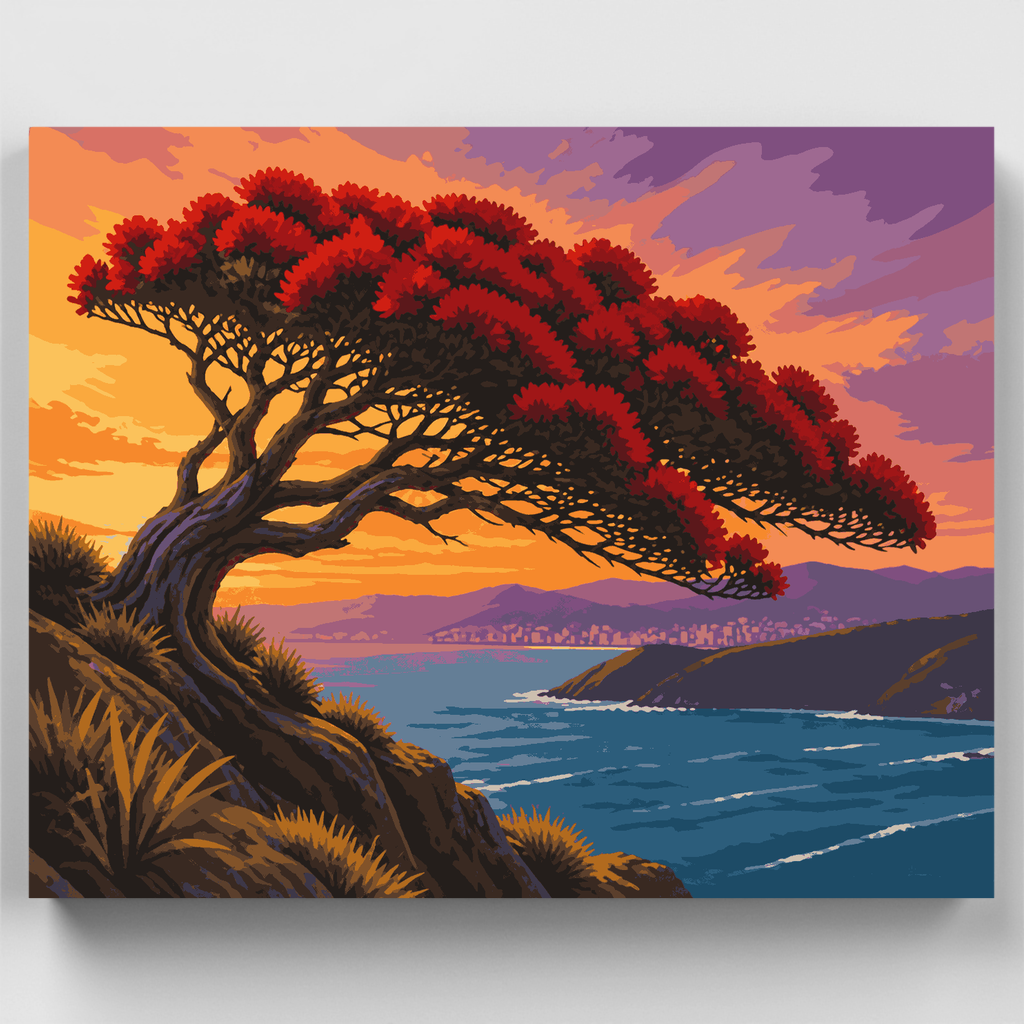 Pohutukawa azotado por el viento - Kit de pintura por números — Estándar