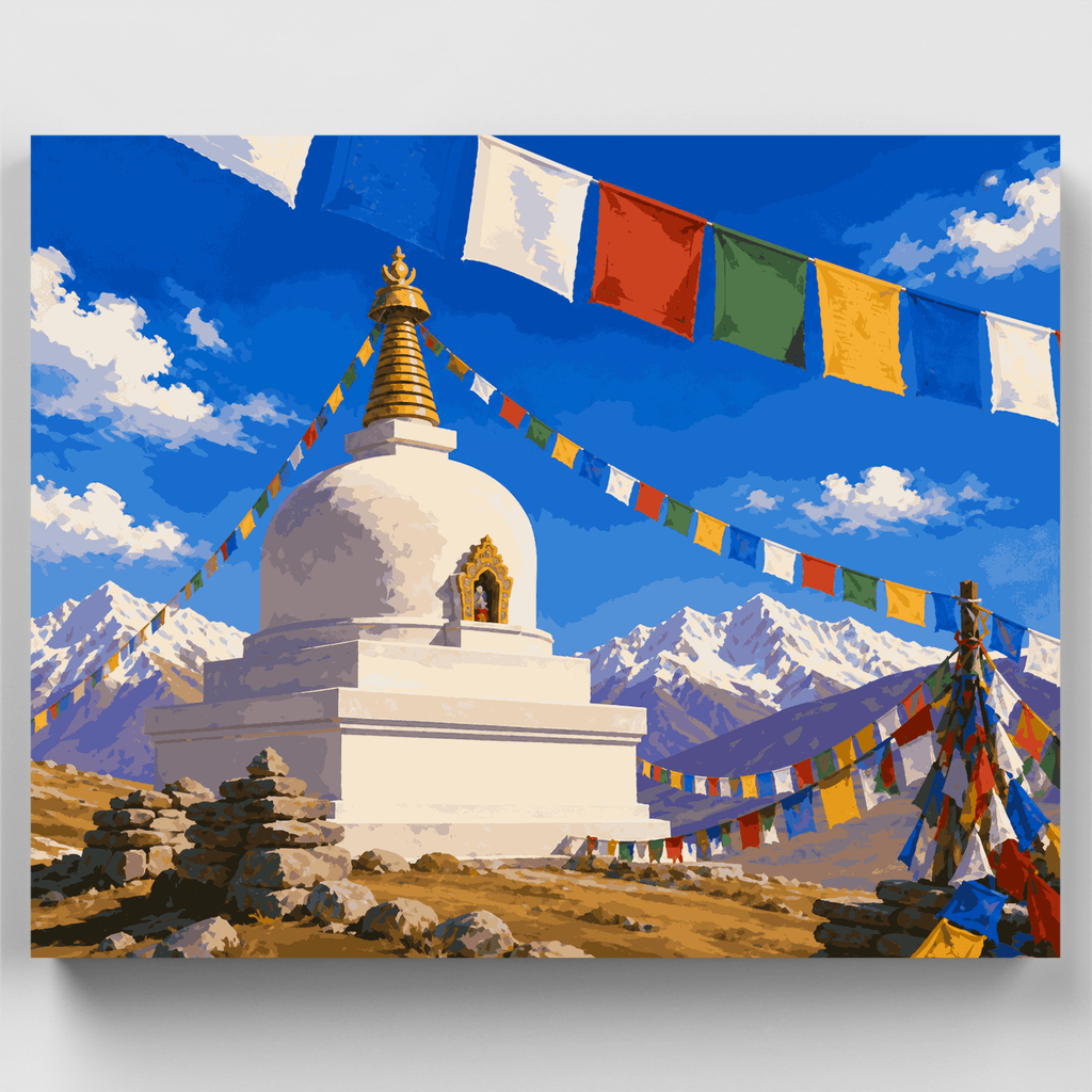 Windswept Stupa Flags - Paint by Numbers Kit