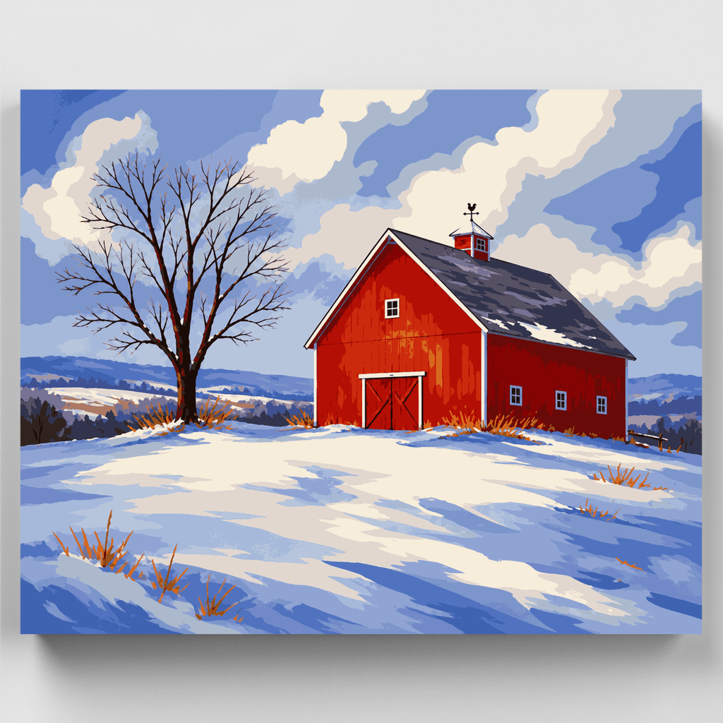 Granero rojo en invierno - Kit de pintura por números — Estándar