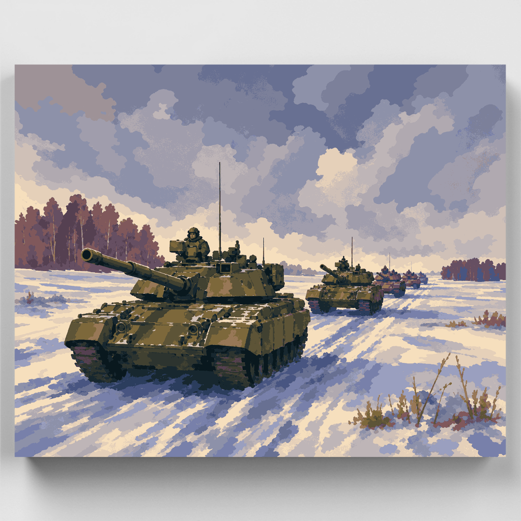 Columna de tanques en invierno - Kit de pintura por números — Estándar