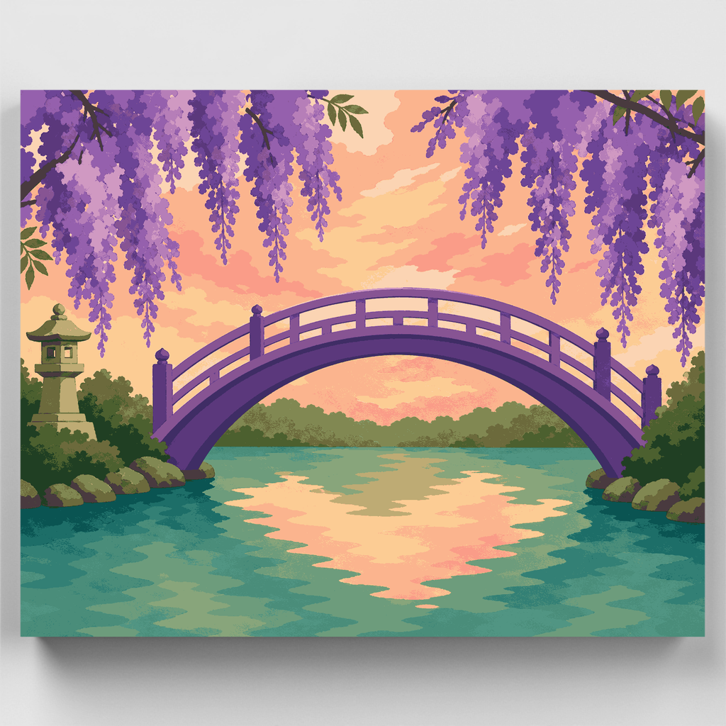 Wisteria Garden Bridge at Sunset - Paint by Numbers Kit