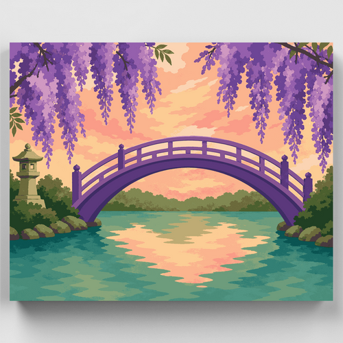 Wisteria Garden Bridge at Sunset - Paint by Numbers Kit