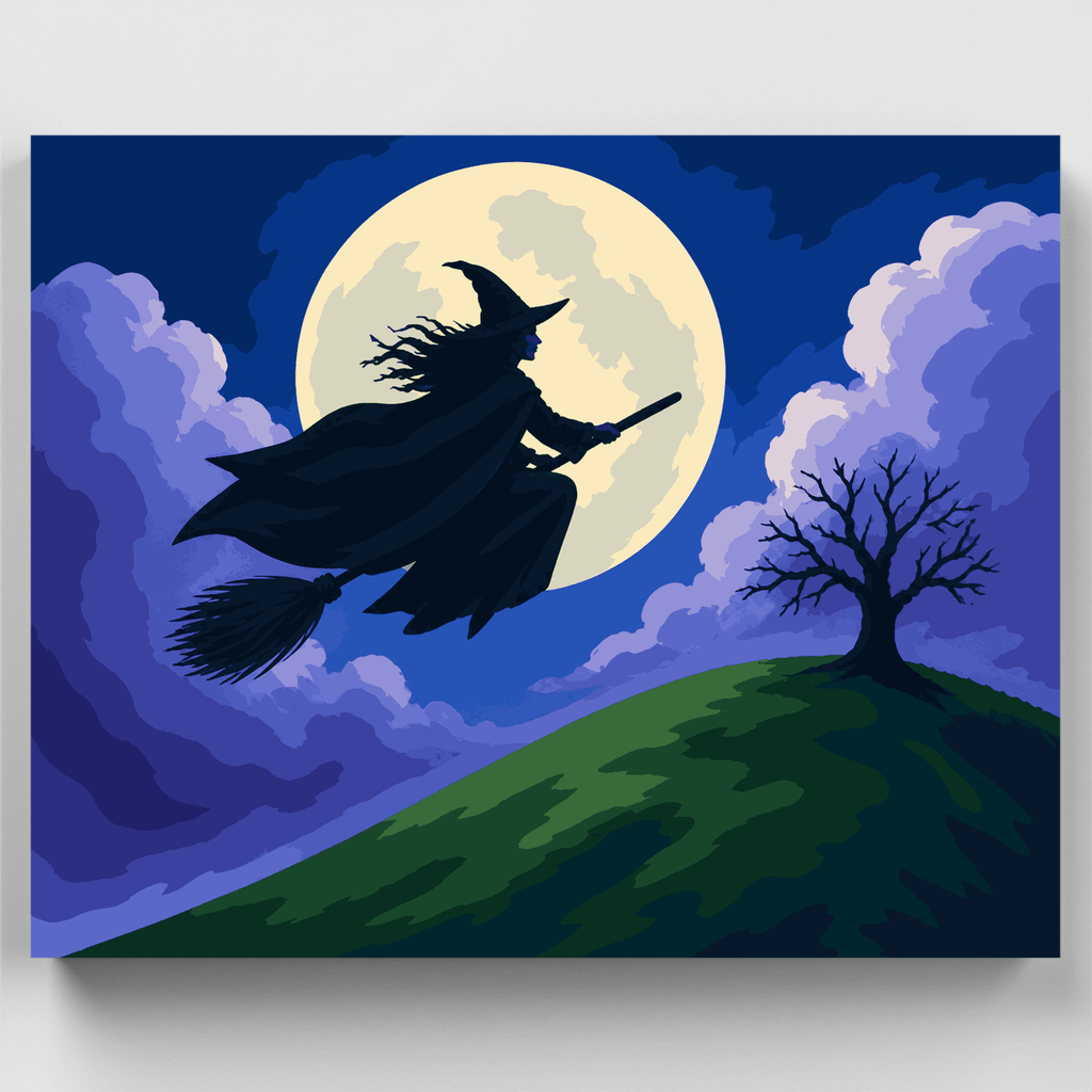 Bruja sobre la luna - Kit de pintura por números — Estándar