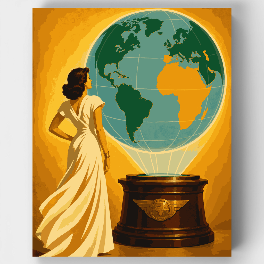 Mujer y globo terráqueo - Kit de pintura por números — Estándar