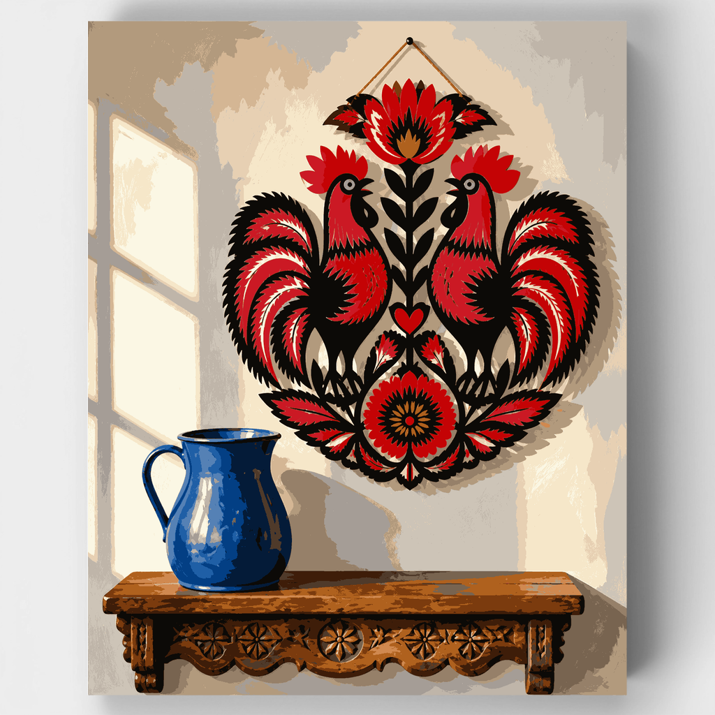 Kit de pintura por números - Gallos Wycinanki — Estándar