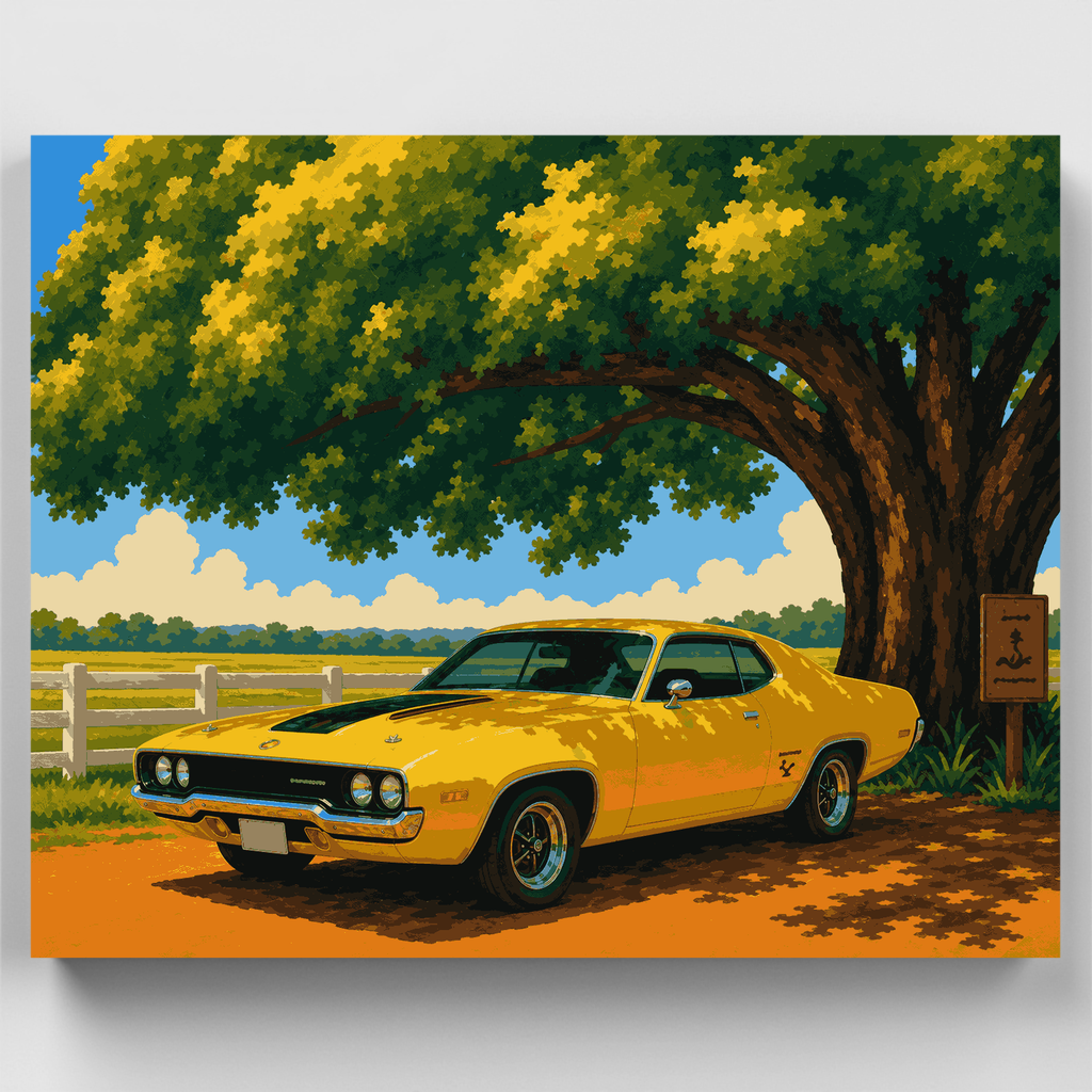 Coche deportivo amarillo bajo un roble - Kit de pintura por números — Estándar