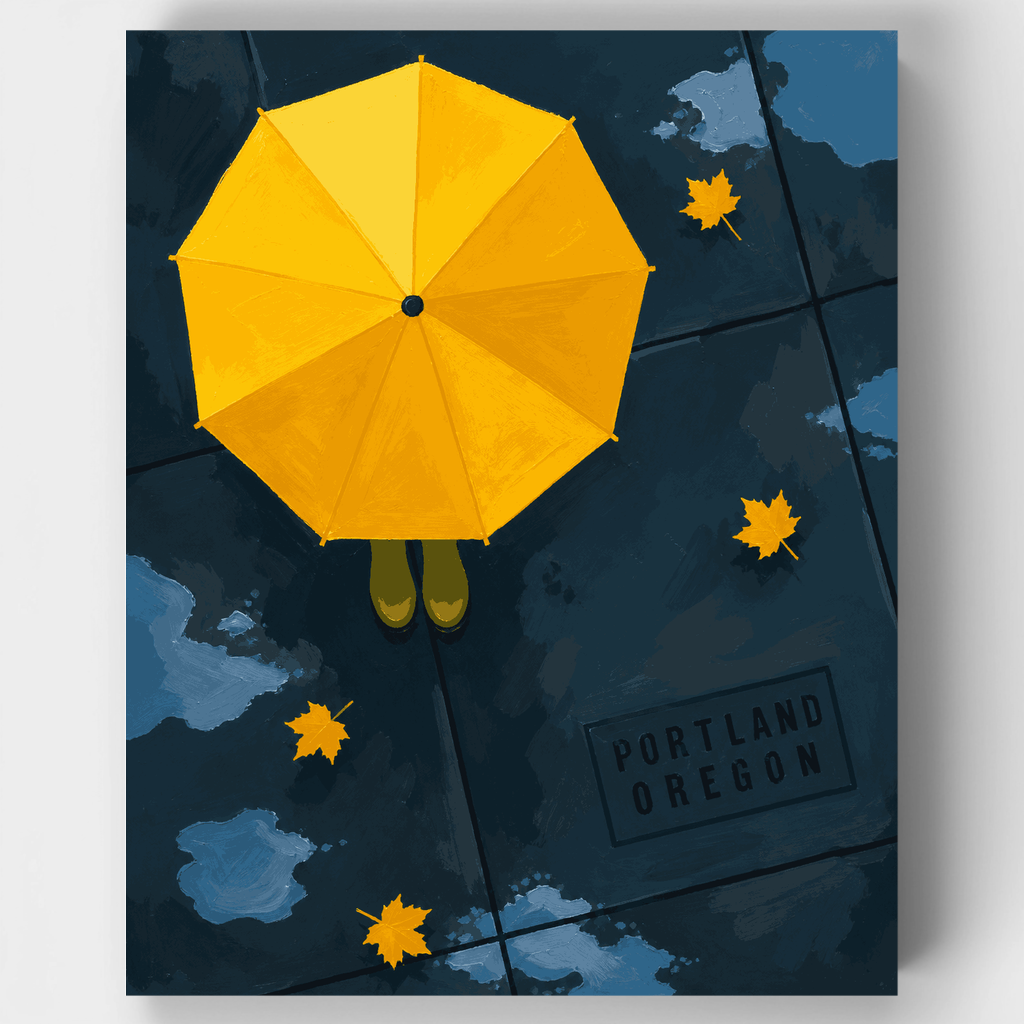 Paraguas amarillo sobre la cabeza - Kit de pintura por números — Estándar